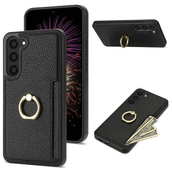 Nalacover for Samsung S23 Plus Wallet with Card Holder Slot, 360?Rotation Ring Holder Kickstand Cover for Men Women Protective Premium PU Leather Shockproof Cover for Samsung Galaxy S23 Plus,Black