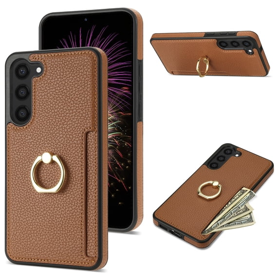Nalacover for Samsung S23 Plus Wallet with Card Holder Slot, 360?Rotation Ring Holder Kickstand Cover for Men Women Protective Premium PU Leather Shockproof Cover for Samsung Galaxy S23 Plus,Brown