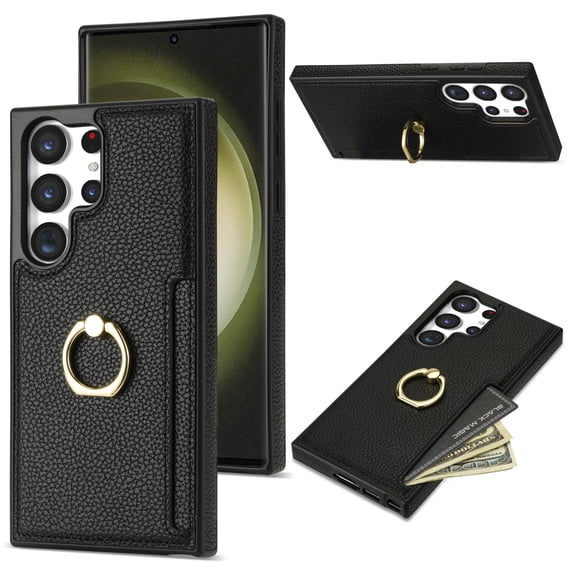 Nalacover for Samsung S23 Ultra Wallet with Card Holder Slot, 360?Rotation Ring Holder Kickstand Cover for Men Women Protective Premium PU Leather Shockproof Cover for Samsung Galaxy S23 Ultra, Black