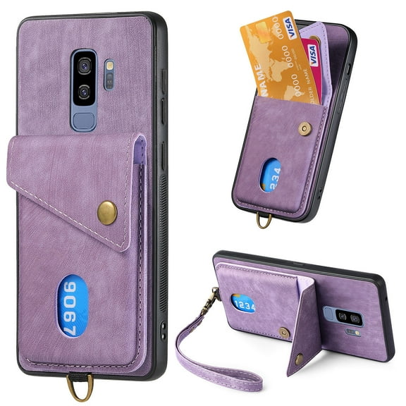 Nalacover for Samsung S9 Plus, Slim Case Wallet with Credit Card Holder, Back Flip Premium Leather Magnetic Clasp Kickstand Wirst Hand Strap Shockproof Cover for Samsung Galaxy S9 Plus,Purple