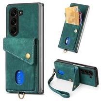 Nalacover for Samsung Z Fold 5, Slim Case Wallet with Credit Card Holder, Back Flip Premium Leather Magnetic Clasp Kickstand Wirst Hand Strap Shockproof Cover for Samsung Galaxy Z Fold 5, Green