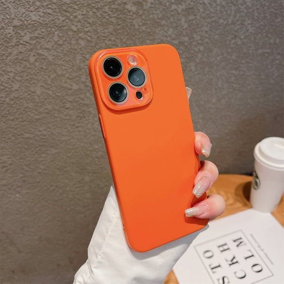 Nalacover Skin-Feel Slim Case for iPhone 13 with Lens Protector, Plain PC Shockproof Non-yellowing Enhanced Camera Protection Phone Case for iPhone 13, Orange