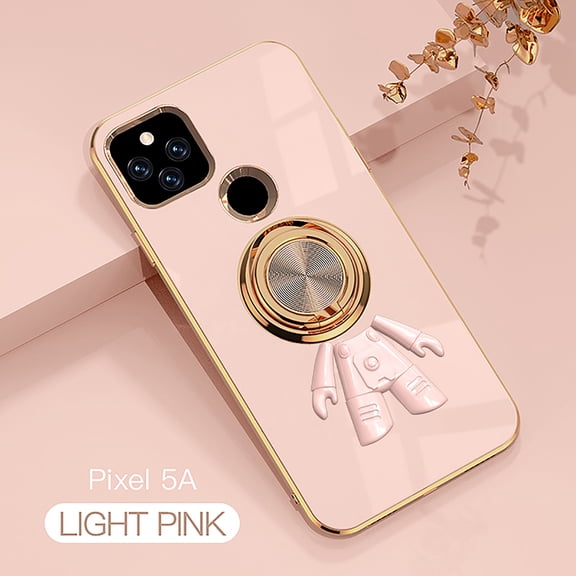 Nalacover Slim Case for Google Pixel 5a 5G,Cute Cartoon 6D Plating Astronaut Hidden Magnetic Ring Kickstand Soft TPU Shockproof Corner Protection Drop Proof Edge Bumper Cover.Lightpink