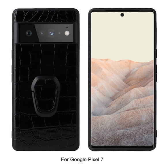 Nalacover Slim Case for Google Pixel 7, Ring Holder Kickstand Hybrid Rugged PC + TPU Shockproof Lens Protection Cover, Support Car Mount Holder Case for Google Pixel 7,Crocodile Print black