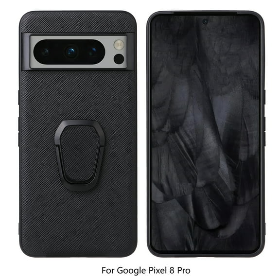 Nalacover Slim Case for Google Pixel 8 Pro, Ring Holder Kickstand Hybrid Rugged PC + TPU Shockproof Lens Protection Cover, Support Car Mount Holder Case for Google Pixel 8 Pro, Crosshatch Black