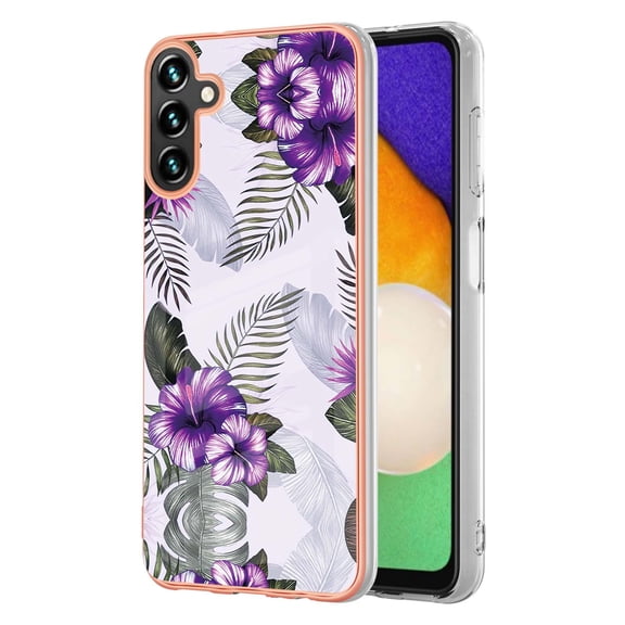 Nalacover Slim Case for Samsung Galaxy A25 5G, Fish Scale Marble Pattern Phone Case for Women Girls Compatible with MagSafe, TPU Shockproof Scratch Resistant Protection Cover, Purple Floral