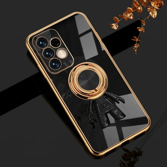 Nalacover Slim Case for Samsung Galaxy A72 5G 6.7 inch,Cute Cartoon 6D Plating Astronaut Hidden Magnetic Ring Kickstand Soft TPU Shockproof Corner Protection Drop Proof Edge Bumper Cover.Black