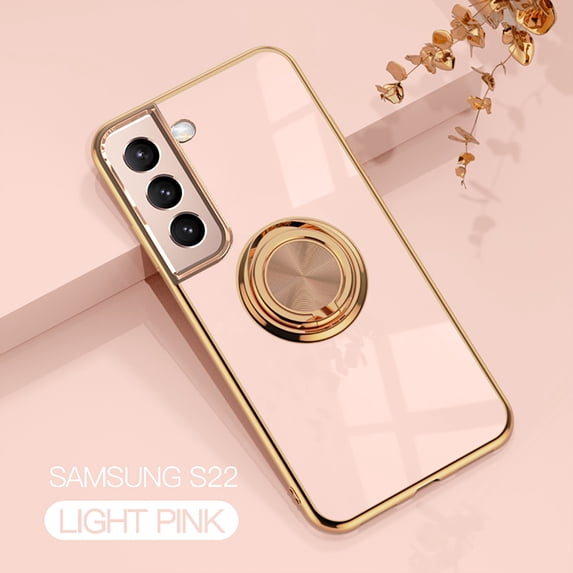 Nalacover Slim Case for Samsung Galaxy S22,Cute Cartoon 6D Plating Astronaut Hidden Magnetic Ring Kickstand Soft TPU Shockproof Corner Protection Drop Proof Edge Bumper Cover.Lightpink