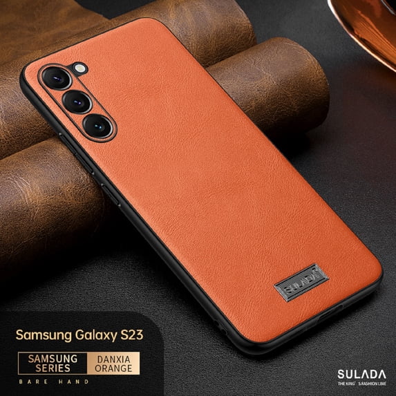 Nalacover Slim Case for Samsung Galaxy S23, Business Premium PU Leather Soft TPU Lens Camera Protection Shockproof Non-Slip Non-Fingerprints Cover for Samsung Galaxy S23,Orange