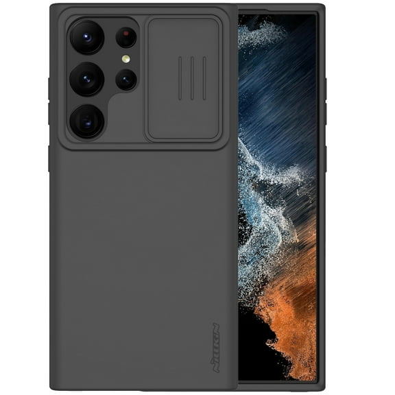 Nalacover Slim Case for Samsung Galaxy S23 Ultra 6.8" Liquid Silicone Phone Case with Camera Lens Sliding Cover, Soft Microfiber Lining Full Coverage Protection Shockproof Case - Black