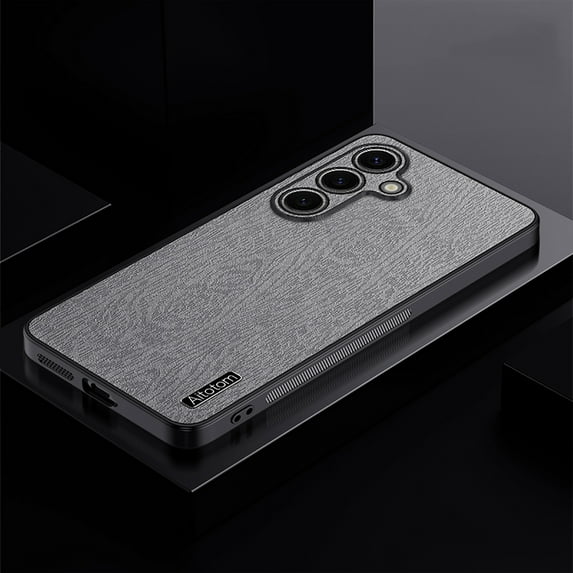 Nalacover Slim Case for Samsung Galaxy S24, Bark Pattern PU Leather Cover for Galaxy S24, Hybrid Shockproof Lens Protection Scratches Resistant Dustproof Phone Case, Gray