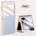 thumbnail image 1 of Nalacover Slim Case for Samsung Galaxy Z Flip 6 with Electroplated Hinge Protection Front Screen Film Cover, Plain PU Leather Shockpproof Anti-Scratches Case for Galaxy Z Flip 6, Purple, 1 of 8