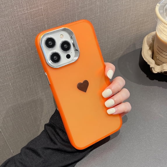 Nalacover Slim Case for iPhone 14, Love Heart Pattern Translucent Case for iPhone 14, Smooth Anti-Scratches Lightweight Shockproof Protection Phone Cover, Orange
