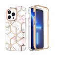 thumbnail image 1 of Nalacover Slim Case for iPhone 14 Pro, Marble Pattern Electroplated Rugged PC + TPU Hybrid Shockproof Cover with Screen Protector Anti-Scratches Non-Yellowing Case for iPhone 14 Pro,Pink, 1 of 1