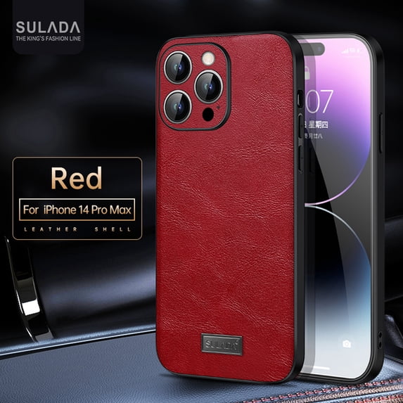 Nalacover Slim Case for iPhone 14 Pro Max, Business Premium PU Leather Soft TPU Lens Camera Protection Shockproof Non-Slip Non-Fingerprints Cover for iPhone 14 Pro Max, Red