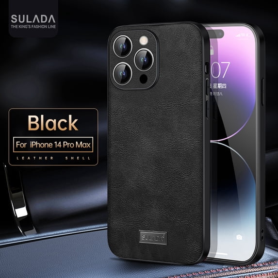 Nalacover Slim Case for iPhone 14 Pro Max, Business Premium PU Leather Soft TPU Lens Camera Protection Shockproof Non-Slip Non-Fingerprints Cover for iPhone 14 Pro Max, Black