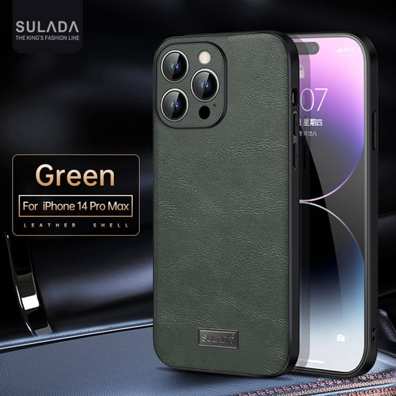 Nalacover Slim Case for iPhone 14 Pro Max, Business Premium PU Leather Soft TPU Lens Camera Protection Shockproof Non-Slip Non-Fingerprints Cover for iPhone 14 Pro Max, Green