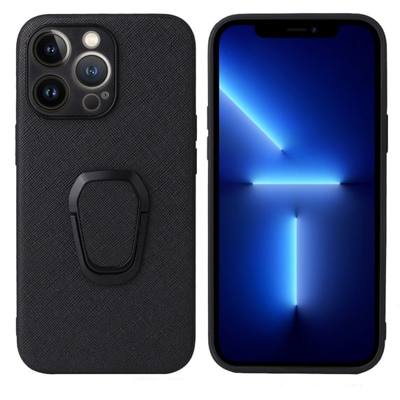 Nalacover Slim Case for iPhone 14 Pro Max, Ring Holder Kickstand Hybrid Rugged PC + TPU Shockproof Lens Protection Cover, Support Car Mount Holder Case for iPhone 14 Pro Max, Crosshatch Black