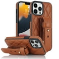 thumbnail image 1 of Nalacover Slim Case for iPhone 15, Adjustable Wristband Hand Strap Three Gears Kickstand Cover, Premium PU Leather Shockproof Non-Slip Case for iPhone 15, Brown, 1 of 8