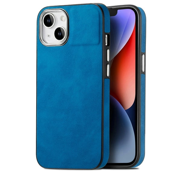 Nalacover Slim Case for iPhone 15 Plus, Skin Friendly PU Leather Soft Lining Cover, Lightweight TPU Shockproof Plating Buttons Lens Protection Case for iPhone 15 Plus, Blue