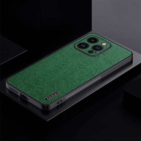 Nalacover Slim Case for iPhone 15 Pro, Luxury Bark Pattern PU Leather + TPU Hybrid Shockproof Anti-Scratches Cover with Lens Protection Non-Slip Case for iPhone 15 Pro, Green