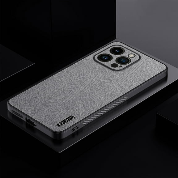Nalacover Slim Case for iPhone 15 Pro, Luxury Bark Pattern PU Leather + TPU Hybrid Shockproof Anti-Scratches Cover with Lens Protection Non-Slip Case for iPhone 15 Pro, Gray