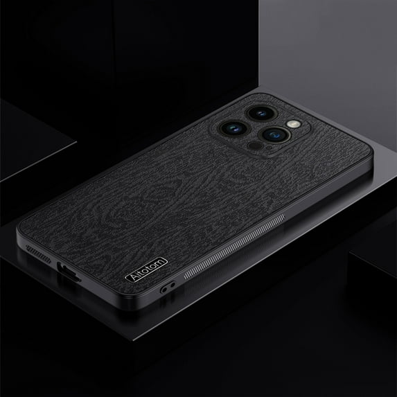 Nalacover Slim Case for iPhone 15 Pro Max, Luxury Bark Pattern PU Leather + TPU Hybrid Shockproof Anti-Scratches Cover with Lens Protection Non-Slip Case for iPhone 15 Pro Max, Black