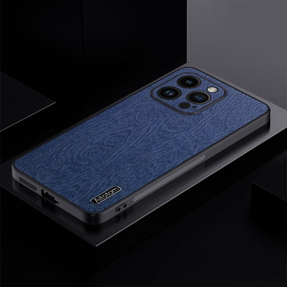 Nalacover Slim Case for iPhone 15 Pro Max, Luxury Bark Pattern PU Leather + TPU Hybrid Shockproof Anti-Scratches Cover with Lens Protection Non-Slip Case for iPhone 15 Pro Max, Blue