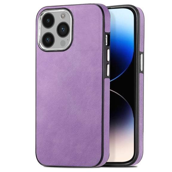 Nalacover Slim Case for iPhone 15 Pro, Skin Friendly PU Leather Soft Lining Cover, Lightweight TPU Shockproof Plating Buttons Camera Lens Protection Case for iPhone 15 Pro, Purple