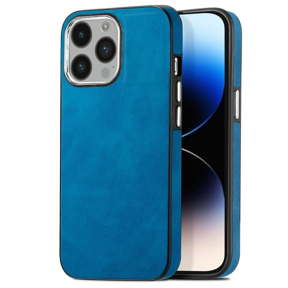 Nalacover Slim Case for iPhone 16 Pro Max, Skin Friendly PU Leather Soft Lining Cover, Lightweight TPU Shockproof Plating Buttons Camera Lens Protection Case for iPhone 16 Pro Max, Blue