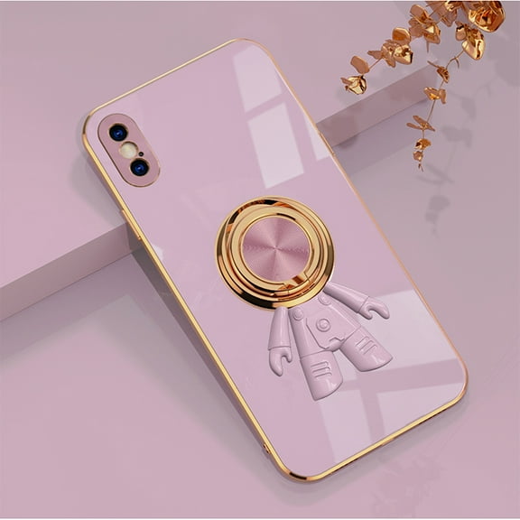Nalacover Slim Case for iPhone XR 6.1 inch,Cute Cartoon 6D Plating Astronaut Hidden Magnetic Ring Kickstand Soft TPU Shockproof Corner Protection Drop Proof Edge Bumper Cover.Purple