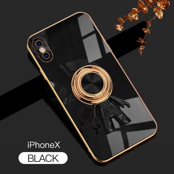 Nalacover Slim Case for iPhone XS/X 5.8 inch,Cute Cartoon 6D Plating Astronaut Hidden Magnetic Ring Kickstand Soft TPU Shockproof Corner Protection Drop Proof Edge Bumper Cover.Black