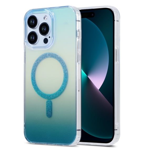 Nalacover Slim Magnetic Case for iPhone 14 Pro Max, Gradient Glitter Sparkle Clear Case for iPhone 14 Pro Max, MagSafe Compatible Wireless Charging Shockproof Non-Yellowing Cover, Darkgreen