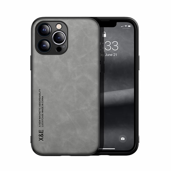 Nalacover Slim Phone Case for iPhone 15 Pro, Silky Feel Premium PU Leather + TPU Anti-Scratches Shockproof Cover with Magnetic Car Mount Case for iPhone 15 Pro, Lightgray