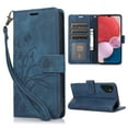 thumbnail image 1 of Nalacover Slim Wallet Case for Samsung Galaxy A13 4G, for Women Men, Embossed Pattern PU Leather Shockproof Magnetic Clasp Credit Card Slots Flip Kickstand Phone Case+Wrist Strap,Blue, 1 of 7