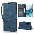 thumbnail image 1 of Nalacover Slim Wallet Case for Samsung Galaxy S20 Plus, for Women Men, Embossed Pattern PU Leather Shockproof Magnetic Clasp Credit Card Slots Flip Kickstand Phone Case+Wrist Strap,Blue, 1 of 7