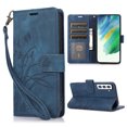 thumbnail image 1 of Nalacover Slim Wallet Case for Samsung Galaxy S21 Plus, for Women Men, Embossed Pattern PU Leather Shockproof Magnetic Clasp Credit Card Slots Flip Kickstand Phone Case+Wrist Strap,Blue, 1 of 7