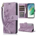 thumbnail image 1 of Nalacover Slim Wallet Case for Samsung Galaxy S21 Plus, for Women Men, Embossed Pattern PU Leather Shockproof Magnetic Clasp Credit Card Slots Flip Kickstand Phone Case+Wrist Strap,Purple, 1 of 7