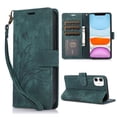 thumbnail image 1 of Nalacover Slim Wallet Case for iPhone 11, for Women Men, Embossed Pattern PU Leather Shockproof Magnetic Clasp Credit Card Slots Flip Kickstand Phone Case+Wrist Strap,Green, 1 of 8