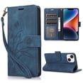 thumbnail image 1 of Nalacover Slim Wallet Case for iPhone 15, for Women Men, Embossed Pattern PU Leather Shockproof Magnetic Clasp Credit Card Slots Flip Kickstand Phone Case+Wrist Strap,Blue, 1 of 8