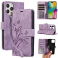 thumbnail image 1 of Nalacover Slim Wallet Case for iPhone 16 Pro Max, for Women Men, Embossed Pattern PU Leather Shockproof Magnetic Clasp Credit Card Slots Flip Kickstand Phone Case+Wrist Strap,Purple, 1 of 8