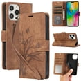 thumbnail image 1 of Nalacover Slim Wallet Case for iPhone 16 Pro, for Women Men, Embossed Pattern PU Leather Shockproof Magnetic Clasp Credit Card Slots Flip Kickstand Phone Case+Wrist Strap,Brown, 1 of 8