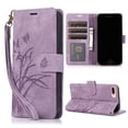 thumbnail image 1 of Nalacover Slim Wallet Case for iPhone 7 Plus/8 Plus, for Women Men, Embossed Pattern PU Leather Shockproof Magnetic Clasp Credit Card Slots Flip Kickstand Phone Case+Wrist Strap,Purple, 1 of 7