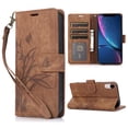 thumbnail image 1 of Nalacover Slim Wallet Case for iPhone XR, for Women Men, Embossed Pattern PU Leather Shockproof Magnetic Clasp Credit Card Slots Flip Kickstand Phone Case+Wrist Strap,Brown, 1 of 7