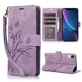 thumbnail image 1 of Nalacover Slim Wallet Case for iPhone XR, for Women Men, Embossed Pattern PU Leather Shockproof Magnetic Clasp Credit Card Slots Flip Kickstand Phone Case+Wrist Strap,Purple, 1 of 7