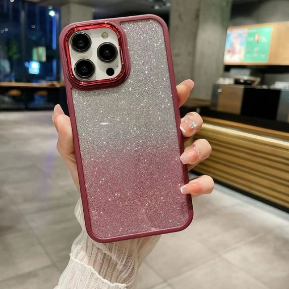 Nalacover Sparkle Case for iPhone 11 Pro Max, Gradient Shining Glitter Bling Hybrid Acrylic + TPU Shockproof Cover with Electroplated Lens Frame & Button Non-Yellowing Case,Red