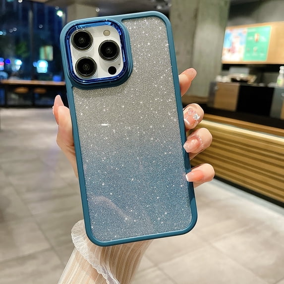 Nalacover Sparkle Case for iPhone 14 Pro, Gradient Shining Glitter Bling Hybrid Acrylic + TPU Shockproof Cover with Electroplated Lens Frame & Button Non-Yellowing Case,Blue