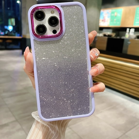 Nalacover Sparkle Case for iPhone 14 Pro Max, Gradient Shining Glitter Bling Hybrid Acrylic + TPU Shockproof Cover with Electroplated Lens Frame & Button Non-Yellowing Case,Lihgtpurple