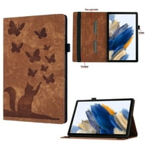 Nalacover Tablet Case for Samsung Galaxy Tab A7 Lite 8.7" 2021 Flip Wallet Case with Card Slots Elastic Band Pen Holder - Cute Butterflies Cat Pattern PU Leather Stand Shockproof Cover - Brown