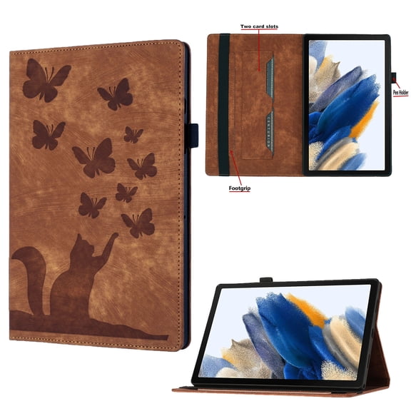 Nalacover Tablet Case for iPad 10th Gen 10.9" 2022 Flip Wallet Case with Card Slots Elastic Band Pen Holder - Cute Butterflies Cat Pattern PU Leather Auto Wake/Sleep Stand Shockproof Cover - Brown